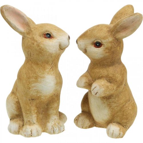 Product Bunny sitting, ceramic decoration, Easter, pair of bunnies brown H15cm set of 2