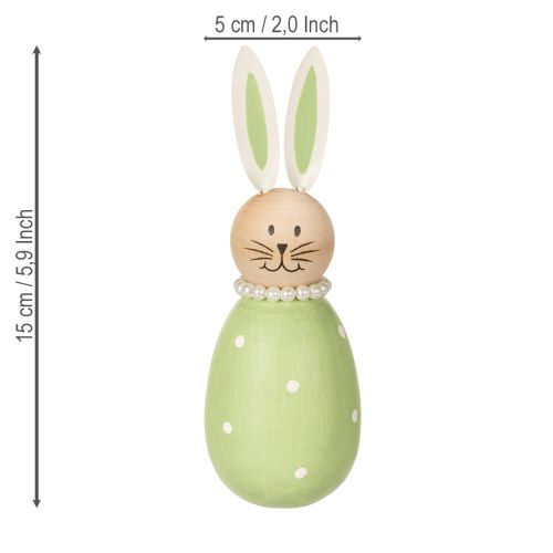 Product Decorative rabbit figures in pastel wood, Easter bunnies with pearl necklace, 14.5 x 5 cm, 3 pieces