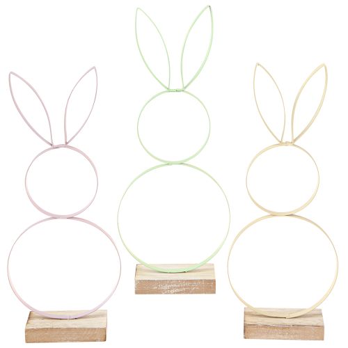 Rabbit Decoration Metal Wood Natural Yellow Mint Pink H28cm 3 Pcs