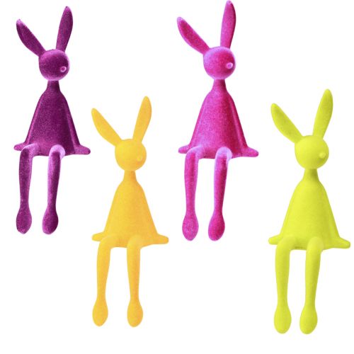 Floristik24 Rabbit Edge Sitters Easter Bunnies Colorful Flocked – 2nd Choice – 28cm 4 pcs