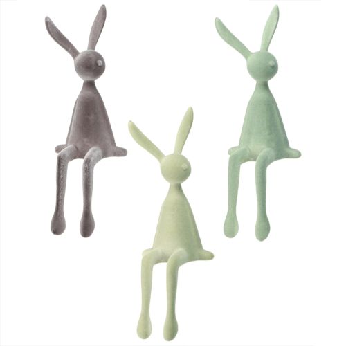 Floristik24 Rabbit Edge Stool Easter Bunny Flocked – 2nd Choice – Green Brown 28cm 3 Pcs