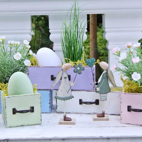 Product Metal Easter Decoration Spring Easter Bunny Couple Table Decoration Green Beige L29.5/31.5cm Set of 2