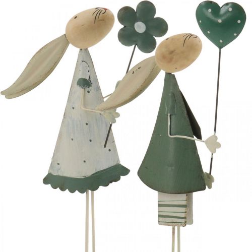 Floristik24 Metal Easter Decoration Spring Easter Bunny Couple Table Decoration Green Beige L29.5/31.5cm Set of 2