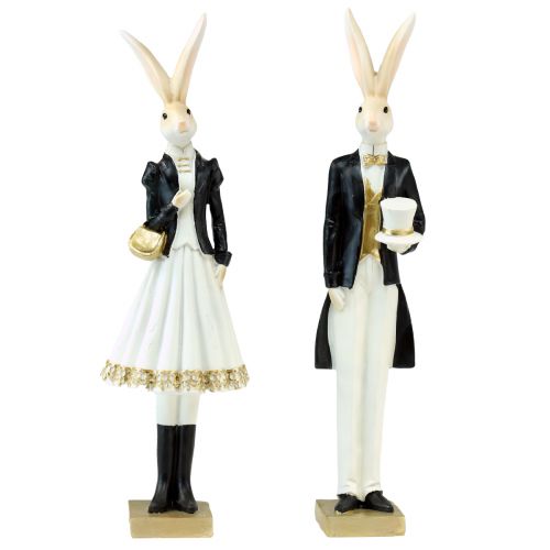 Rabbit decoration pair of rabbits black gold white table decoration H32cm 2pcs