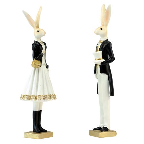 Floristik24 Rabbit decoration rabbit pair black gold white table decoration H32cm 2pcs