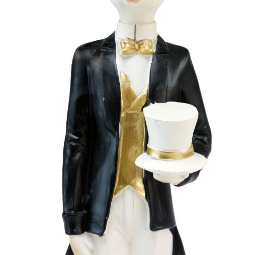 Floristik24 Rabbit decoration rabbit pair black gold white table decoration H32cm 2pcs