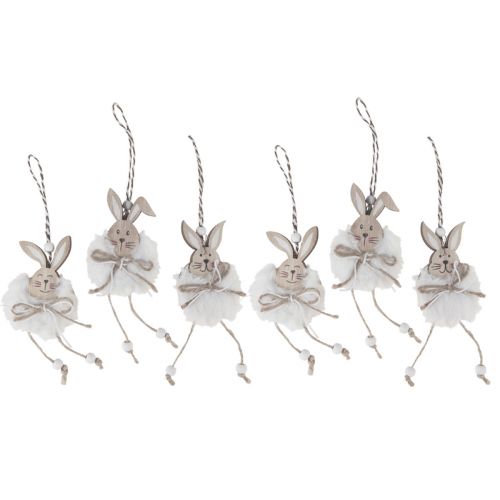 Bunnies decorative wooden bunnies for hanging natural white 5cm×12cm 6pcs