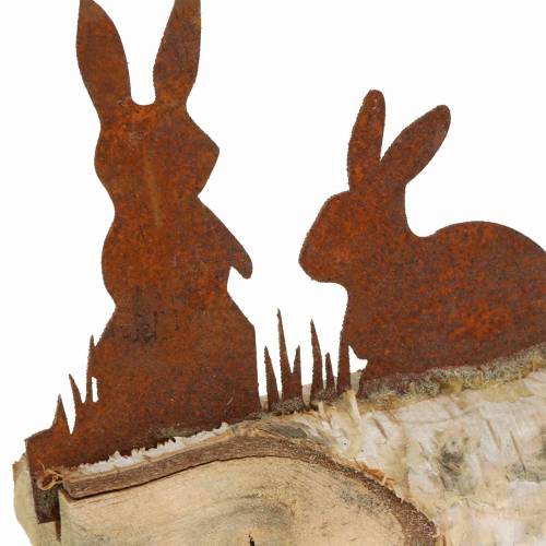 Product Rabbit family metal grate on wooden base birch 25cm H9cm