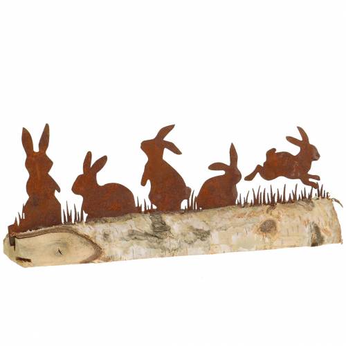 Floristik24 Rabbit family metal grate on wooden base birch 25cm H9cm