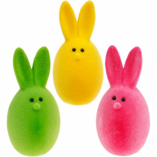 Easter egg mix with ears, flocked rabbit eggs, colorful Easter decoration 6pcs