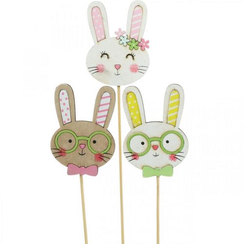 Funny Easter Bunny Decoration Rabbit Head on Stick Flower Decoration 7cm 12 Pcs