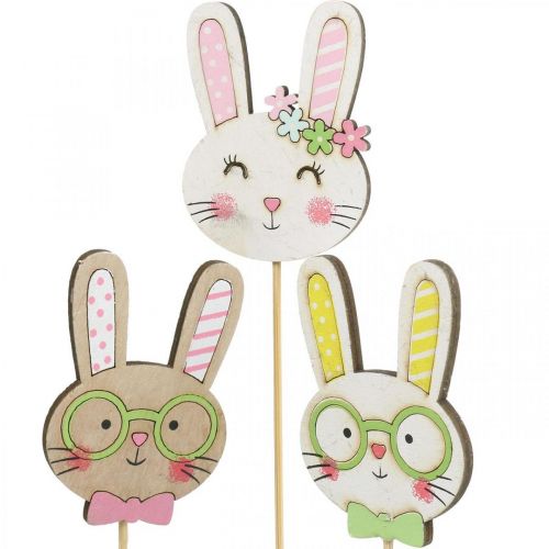 Floristik24 Funny Easter Bunny Decoration Rabbit Head on Stick Flower Decoration 7cm 12 Pcs
