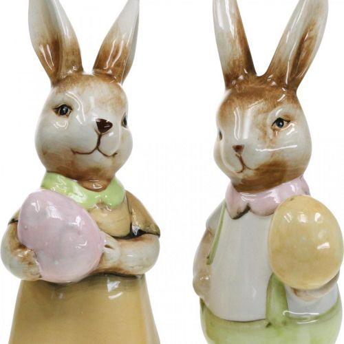 Floristik24 Deco Easter bunnies with egg, Easter decoration bunnies, ceramic, H24cm 2pcs