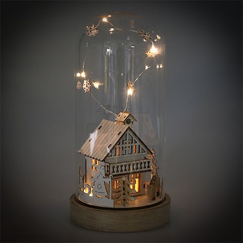 Floristik24 House illuminated with glass bell 27.5cm