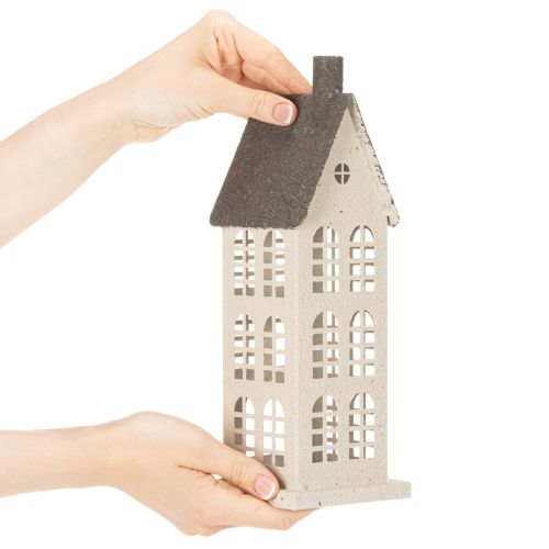 Decorative metal house with windows and fireplace, 28cm | Floristik24.ie