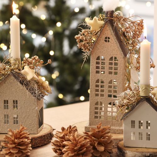 Decorative metal house with windows and fireplace, 28cm | Floristik24.ie