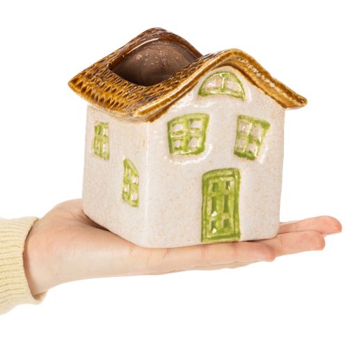 Product Ceramic house tealight holder, rustic style for a cozy atmosphere, 11cm