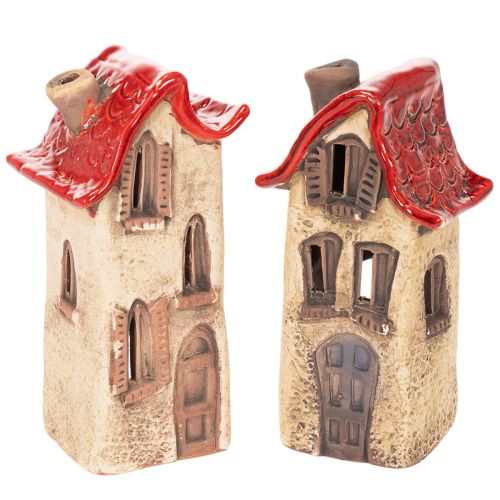 Ceramic house decoration with red roof, light-up house, 15cm, 2 pieces buy online | Floristik24.ie