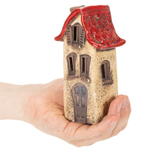 Ceramic house decoration with red roof, light-up house, 15cm, 2 pieces | Floristik24.ie