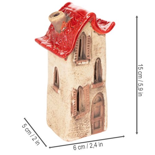 Ceramic house decoration with red roof, light-up house, 15cm, 2 pieces | Floristik24.ie