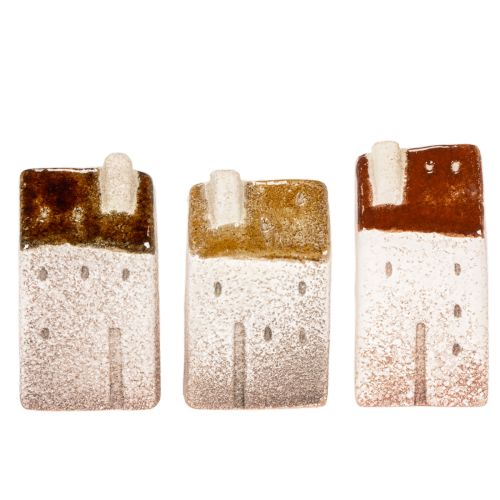 Decorative ceramic miniature houses set, table decoration, 9cm, 3 pieces | Floristik24.ie