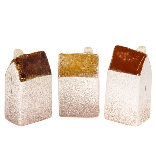 Decorative ceramic miniature houses set, table decoration, 9cm, 3 pieces | Floristik24.ie