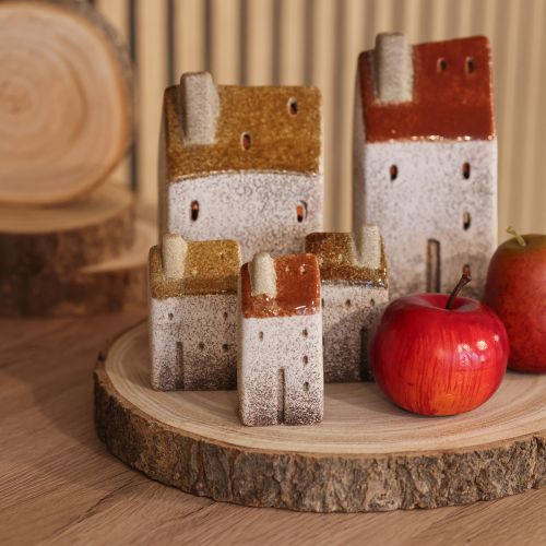 Decorative ceramic miniature houses set, table decoration, 9cm, 3 pieces | Floristik24.ie