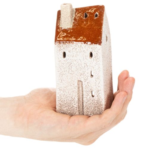 Ceramic house decoration with chimney, tealight house, autumn and winter, 13cm, 2 pieces | Floristik24.ie