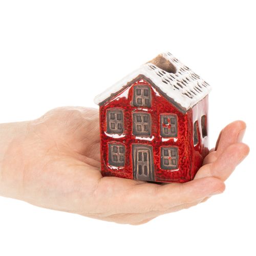 Ceramic candle holder, decorative house with snow for table decoration, 7cm, 2 pieces | Floristik24.ie