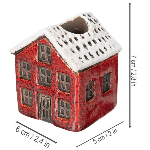 Ceramic candle holder, decorative house with snow for table decoration, 7cm, 2 pieces | Floristik24.ie