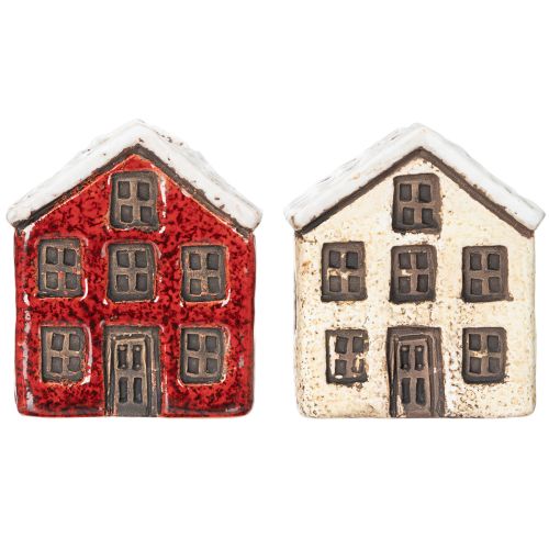 Ceramic candle holder, decorative house with snow for table decoration, 7cm, 2 pieces | Floristik24.ie