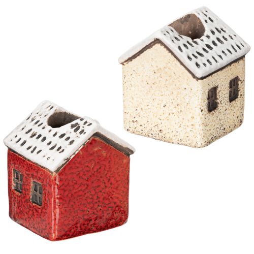 Ceramic candle holder, decorative house with snow for table decoration, 7cm, 2 pieces | Floristik24.ie