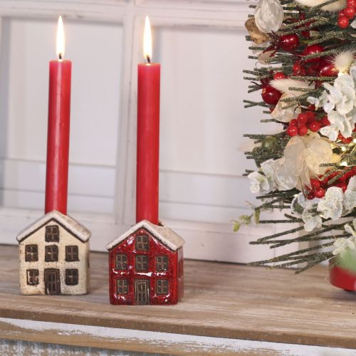 Ceramic candle holder, decorative house with snow for table decoration, 7cm, 2 pieces | Floristik24.ie