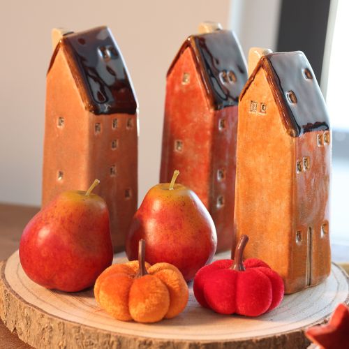 Decorative ceramic miniature house with windows, 14cm, 3 pieces | Floristik24.ie