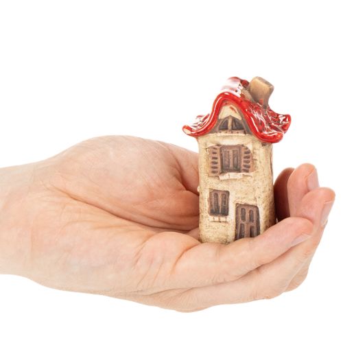 Ceramic House Decoration Set Small Houses with Red Roof 8cm 2pcs | Floristik24.ie