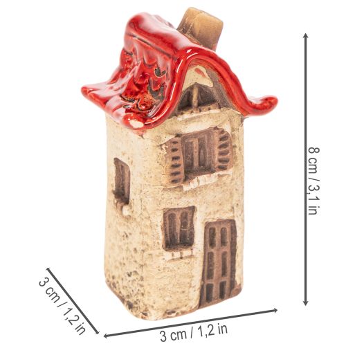 Ceramic House Decoration Set Small Houses with Red Roof 8cm 2pcs | Floristik24.ie