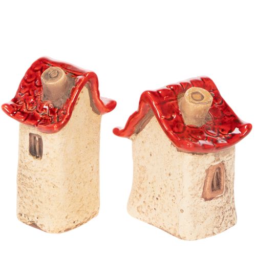 Ceramic House Decoration Set Small Houses with Red Roof 8cm 2pcs | Floristik24.ie