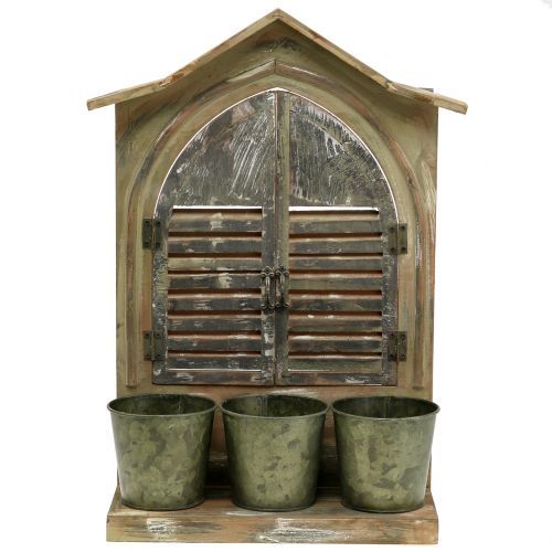 Decorative window wood with 3 flower pots H49cm