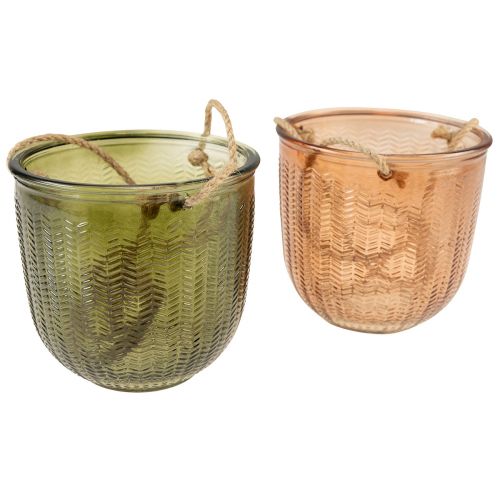 Floristik24 Hanging pot glass decoration glass pot retro green brown 14.5cm 2pcs