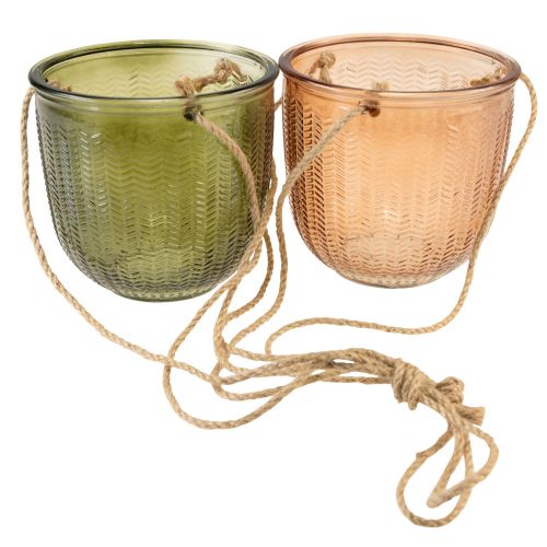 Product Hanging pot glass decoration glass pot retro green brown 14.5cm 2pcs