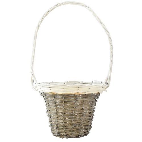 Product Wicker basket with handle, grey and white, Ø25 cm, H45 cm, decorative plant basket
