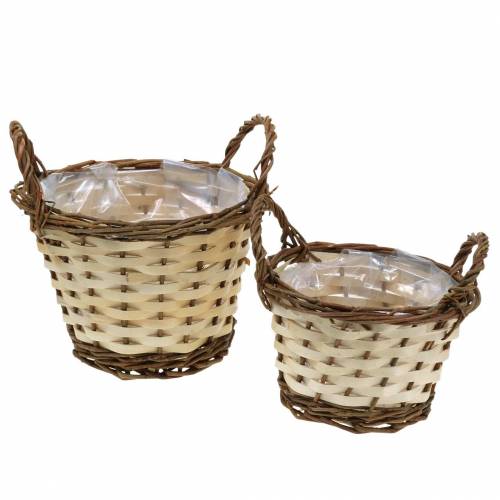 Planter Easter basket with handles round cream, brown Ø15 / 18cm, set of 2