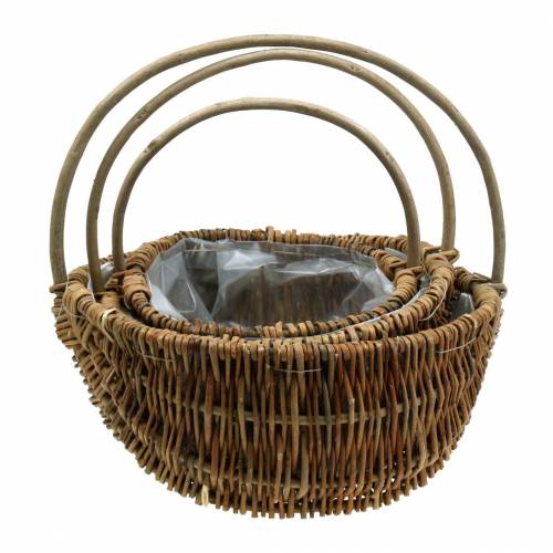 Product 3-piece willow basket set, natural colors with handles, vintage plant baskets Ø32/28/22cm, decorative basket, gift basket, Easter basket