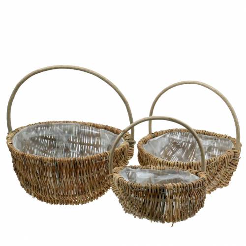 Product 3-piece willow basket set, natural colors with handles, vintage plant baskets Ø32/28/22cm, decorative basket, gift basket, Easter basket
