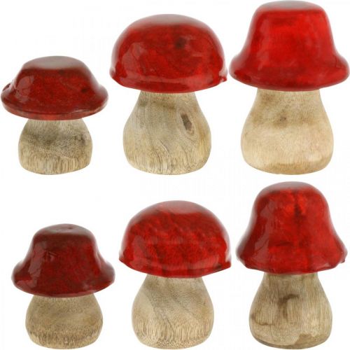 Autumn decoration deco mushrooms made of wood Red wooden mushrooms H5-7cm 6 pieces