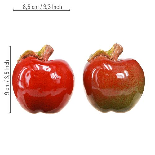 Autumn decoration ceramic apples table decoration red green H9cm 2 pcs | Floristik24.ie