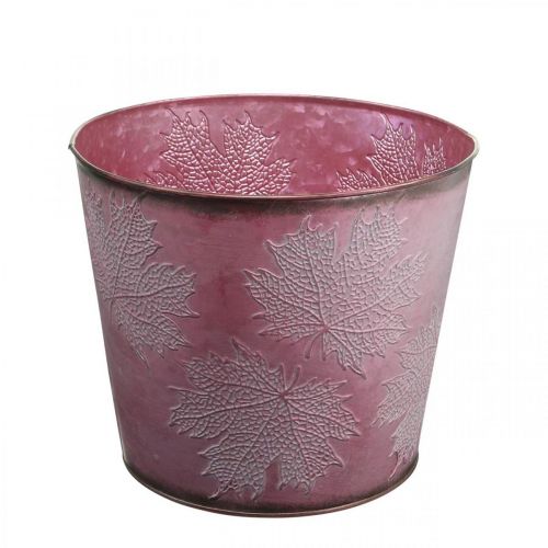 Floristik24 Autumn pot, plant bucket, metal decoration with leaves wine red Ø25.5cm H22cm