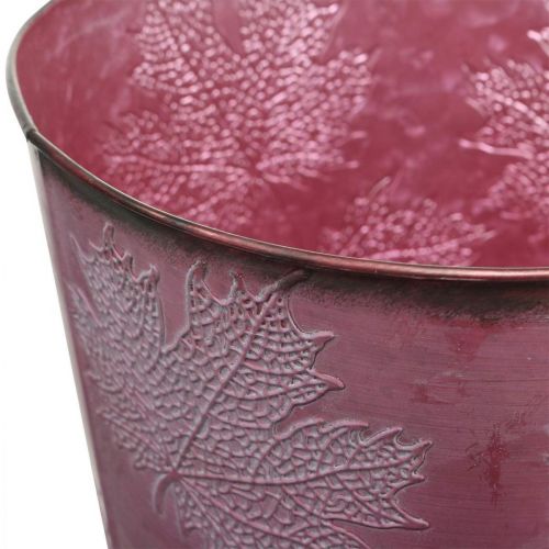 Product Autumn pot, plant bucket, metal decoration with leaves wine red Ø25.5cm H22cm