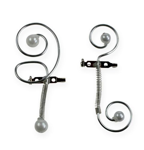 Wedding pin with pearls, silver 8cm 24 pcs