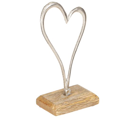 Floristik24 Heart Decoration Metal Wood Base Natural Silver H15.5cm 3 Pcs